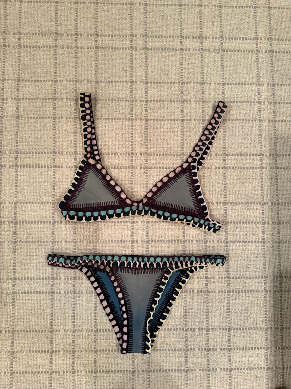 KIINI Teal & Black Crochet-Edge Triangle Bikini